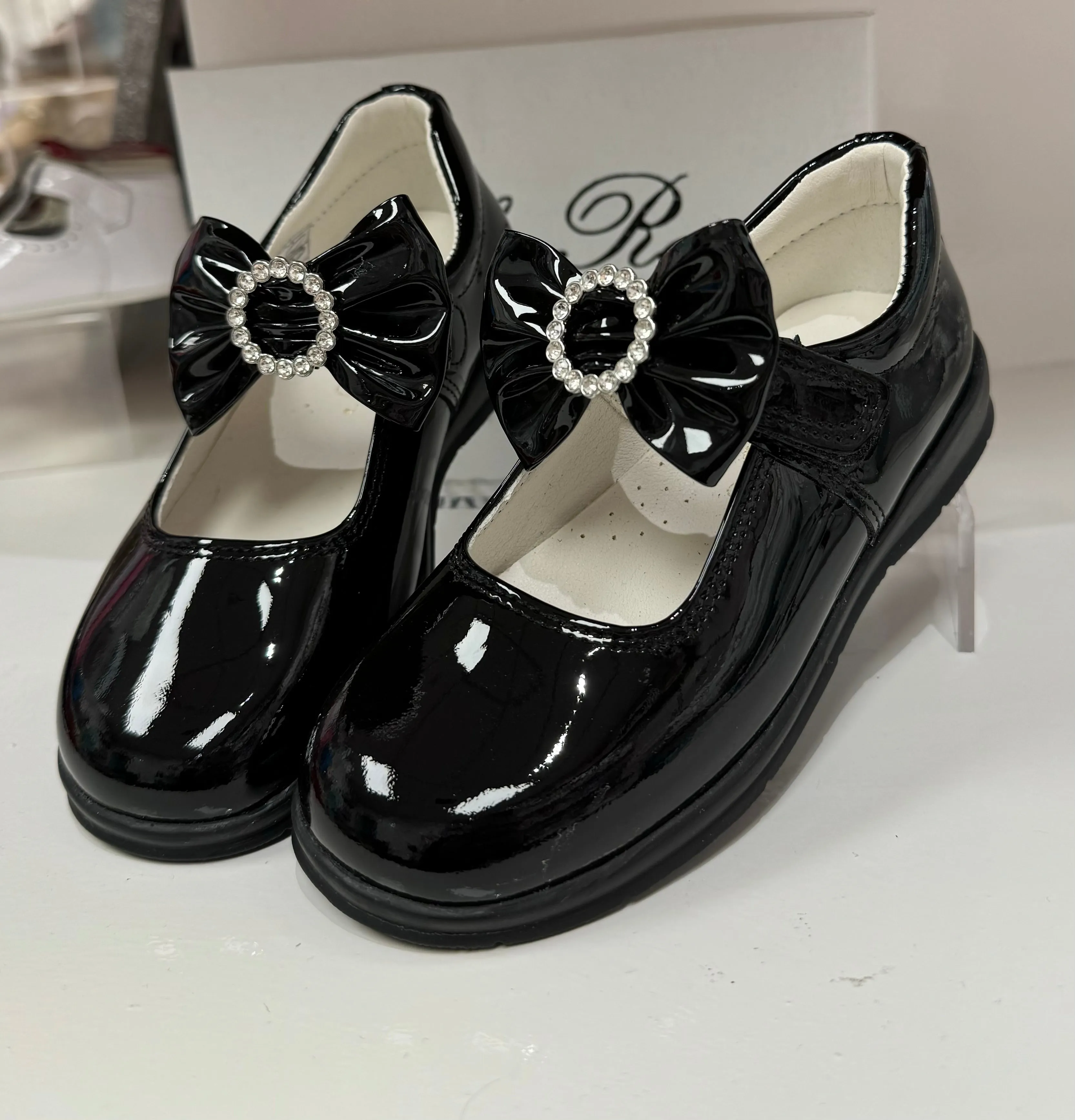 6273 Black School Shoes -  Bow (Flat Sole)