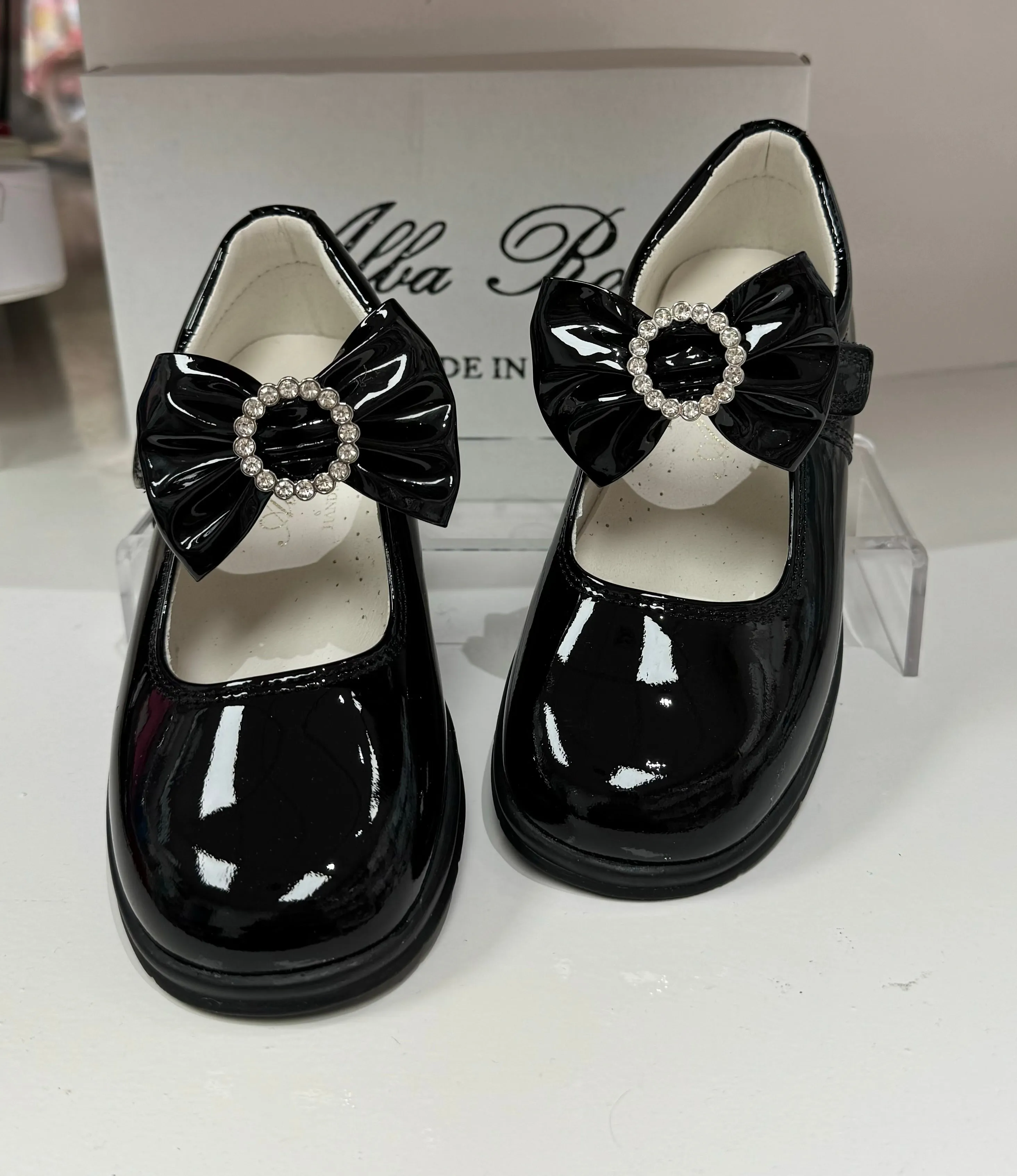 6273 Black School Shoes -  Bow (Flat Sole)