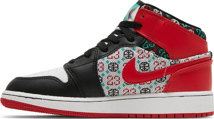 Air Jordan 1 Mid SE GS Ugly Christmas Sweater, red