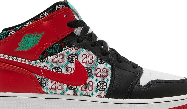 Air Jordan 1 Mid SE GS Ugly Christmas Sweater, red