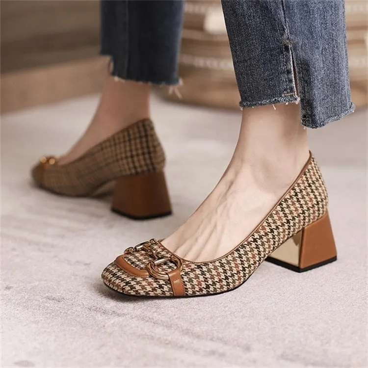 Amozae  Square Toe Mid-heel Women's High-heeled Work Shoes Metal Decorative Boat Shoes 2022 Spring and Autumn New Fashion Sandals