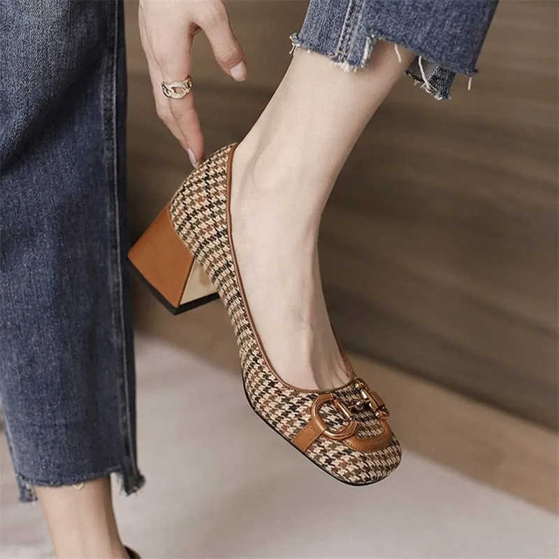 Amozae  Square Toe Mid-heel Women's High-heeled Work Shoes Metal Decorative Boat Shoes 2022 Spring and Autumn New Fashion Sandals