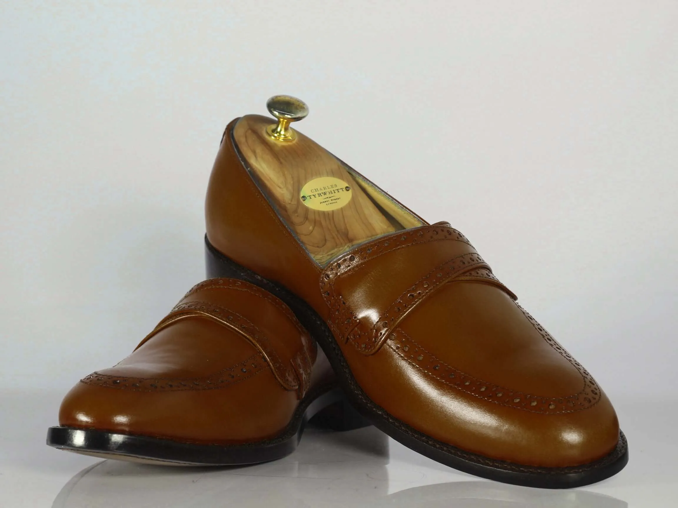 Bespoke Brown Leather Penny Loafer for Men's