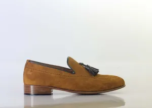 Bespoke Tan Tussle Leather Round Toe Shoes for Men's