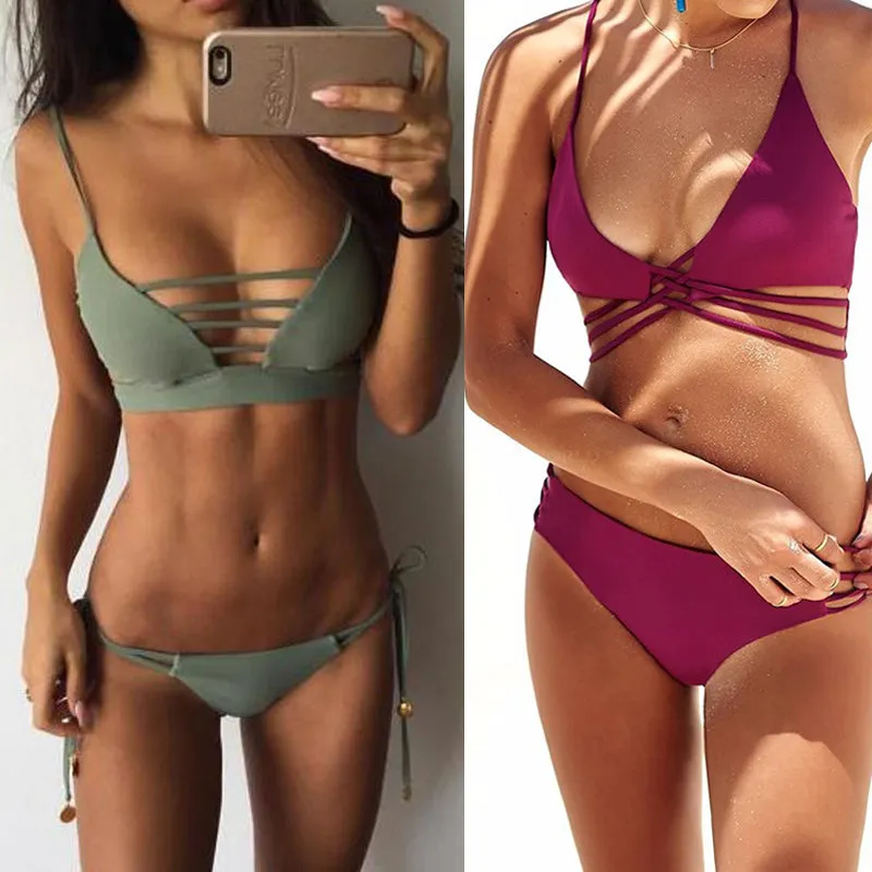 Bikini 2017 New Arrival Swimwear Women Bikini Set Cross Bandage Beach Bathing Suit Top Low Waist Swimsuit Push Up Brazilian Suit