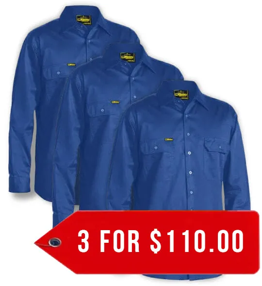 Bisley Cool Lightweight Drill Shirt - Long Sleeve-3 Pack-(BS6893-1)