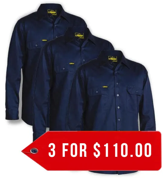 Bisley Cool Lightweight Drill Shirt - Long Sleeve-3 Pack-(BS6893-1)