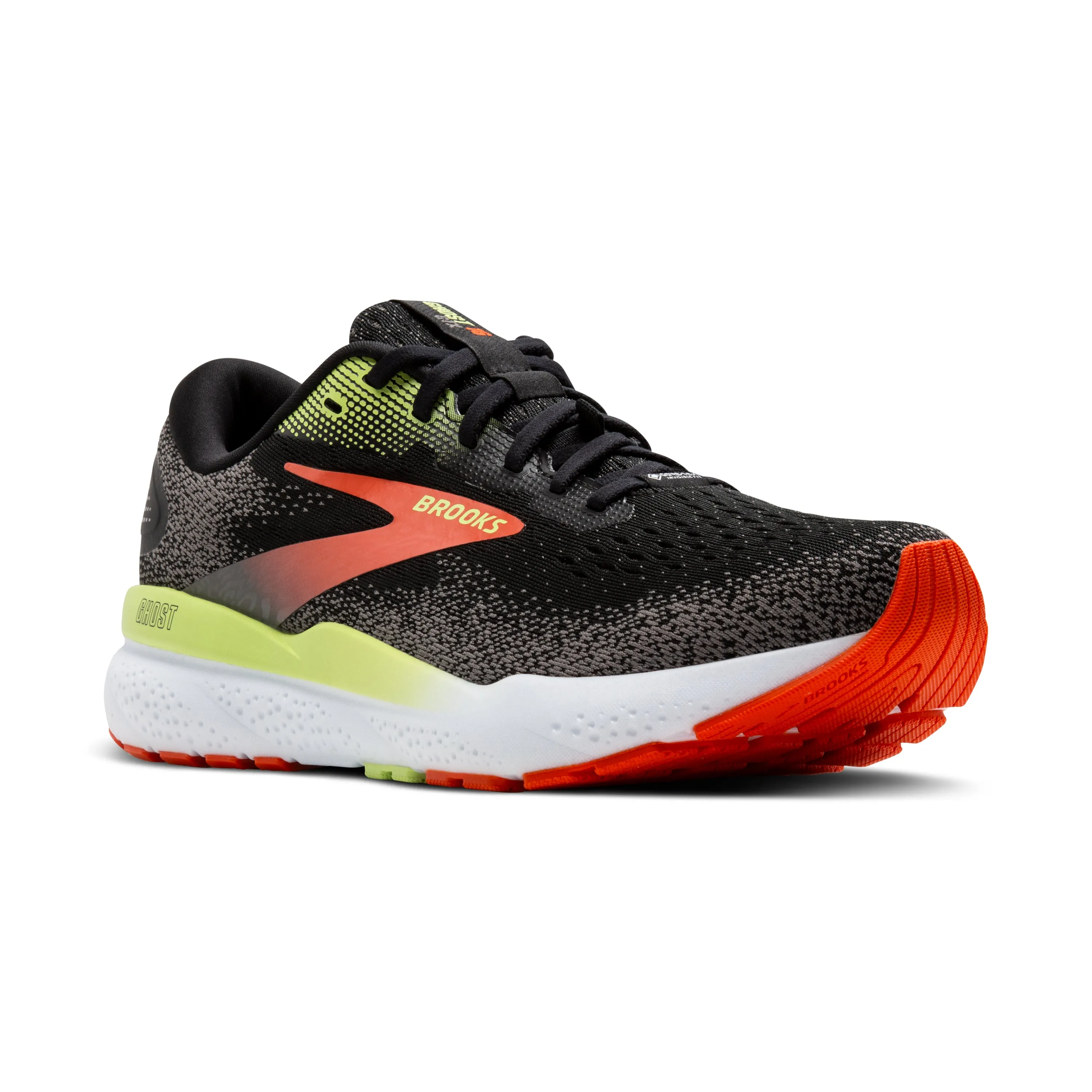 Brooks | Ghost 16 GTX | Men's | Black/Mandarin Red/Green