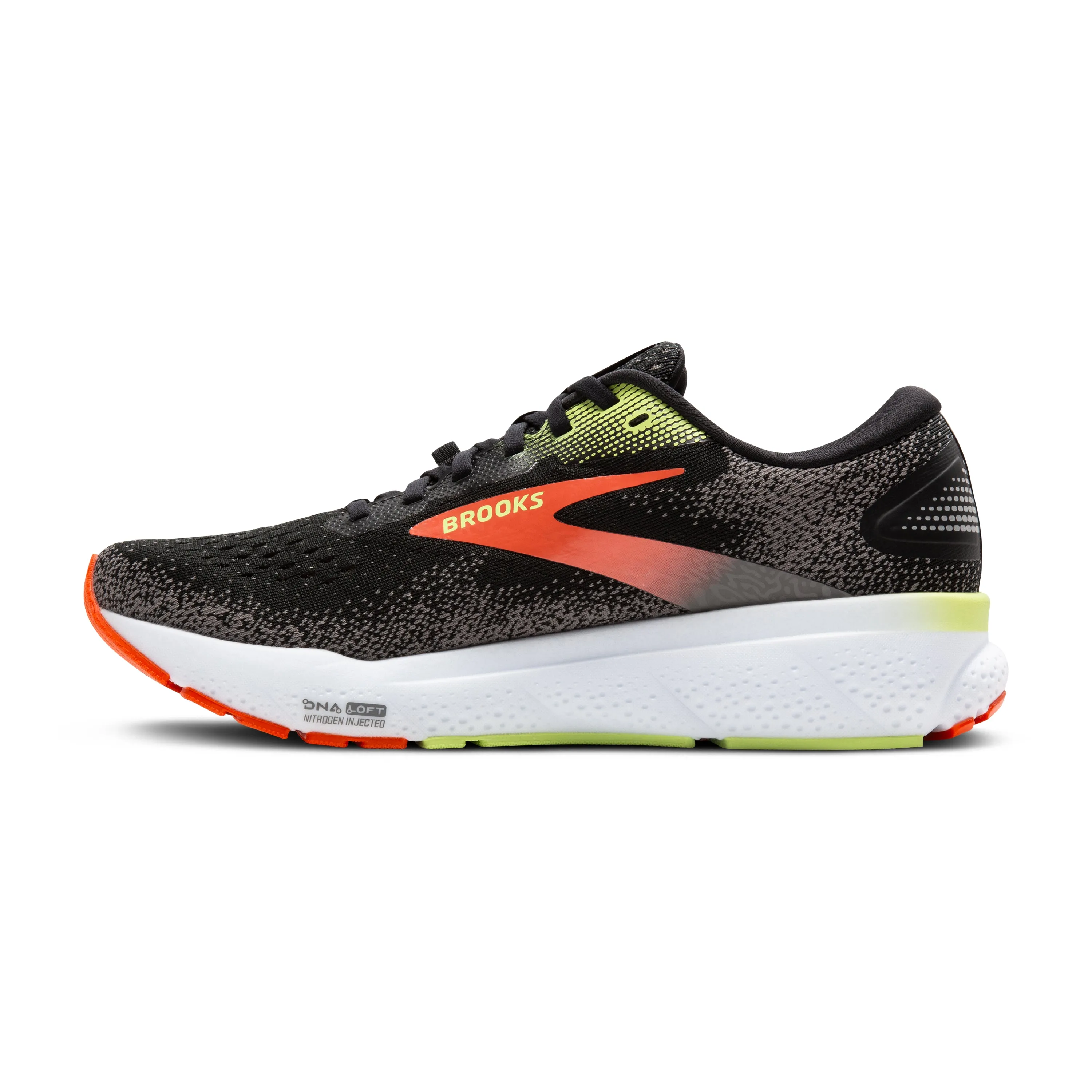 Brooks | Ghost 16 GTX | Men's | Black/Mandarin Red/Green