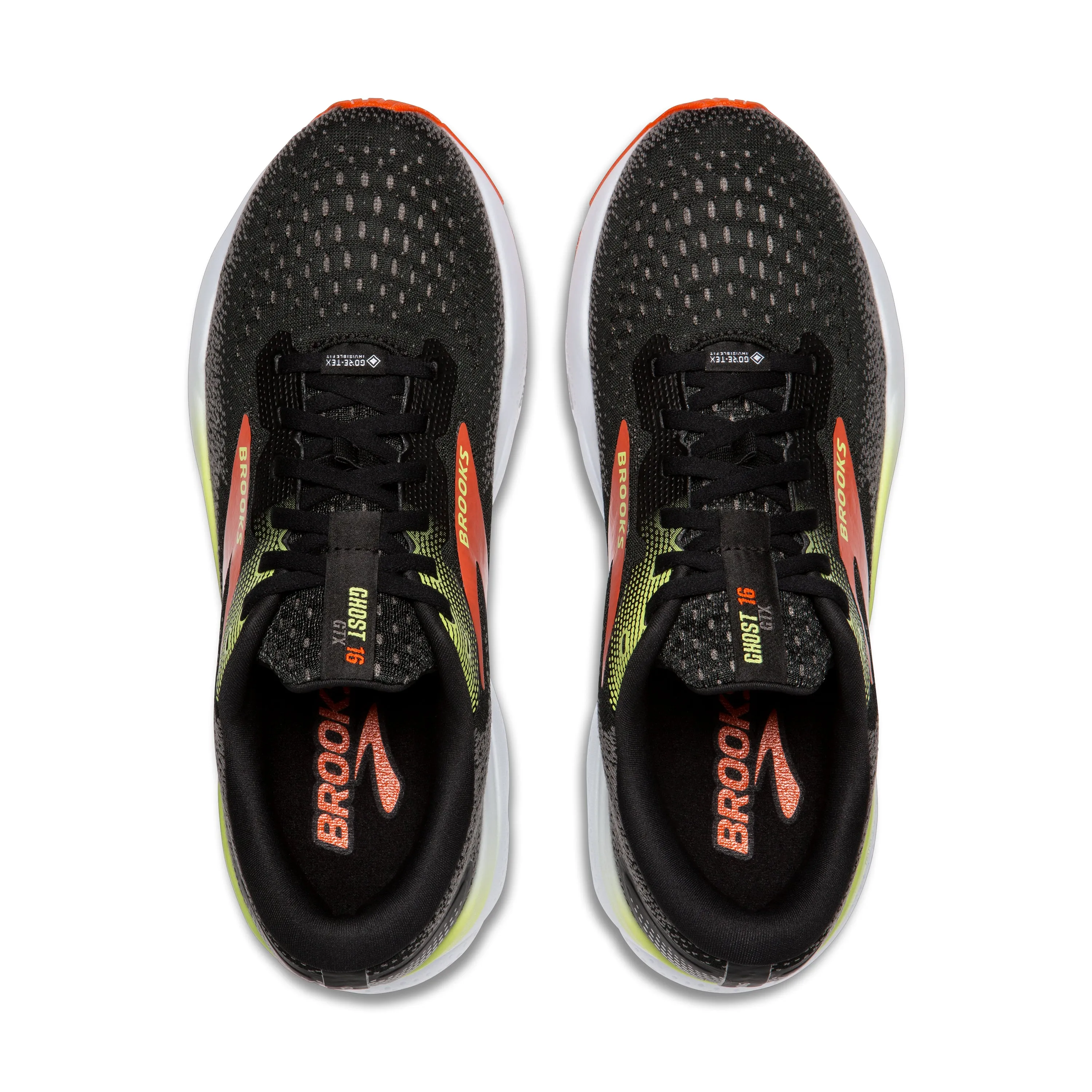 Brooks | Ghost 16 GTX | Men's | Black/Mandarin Red/Green