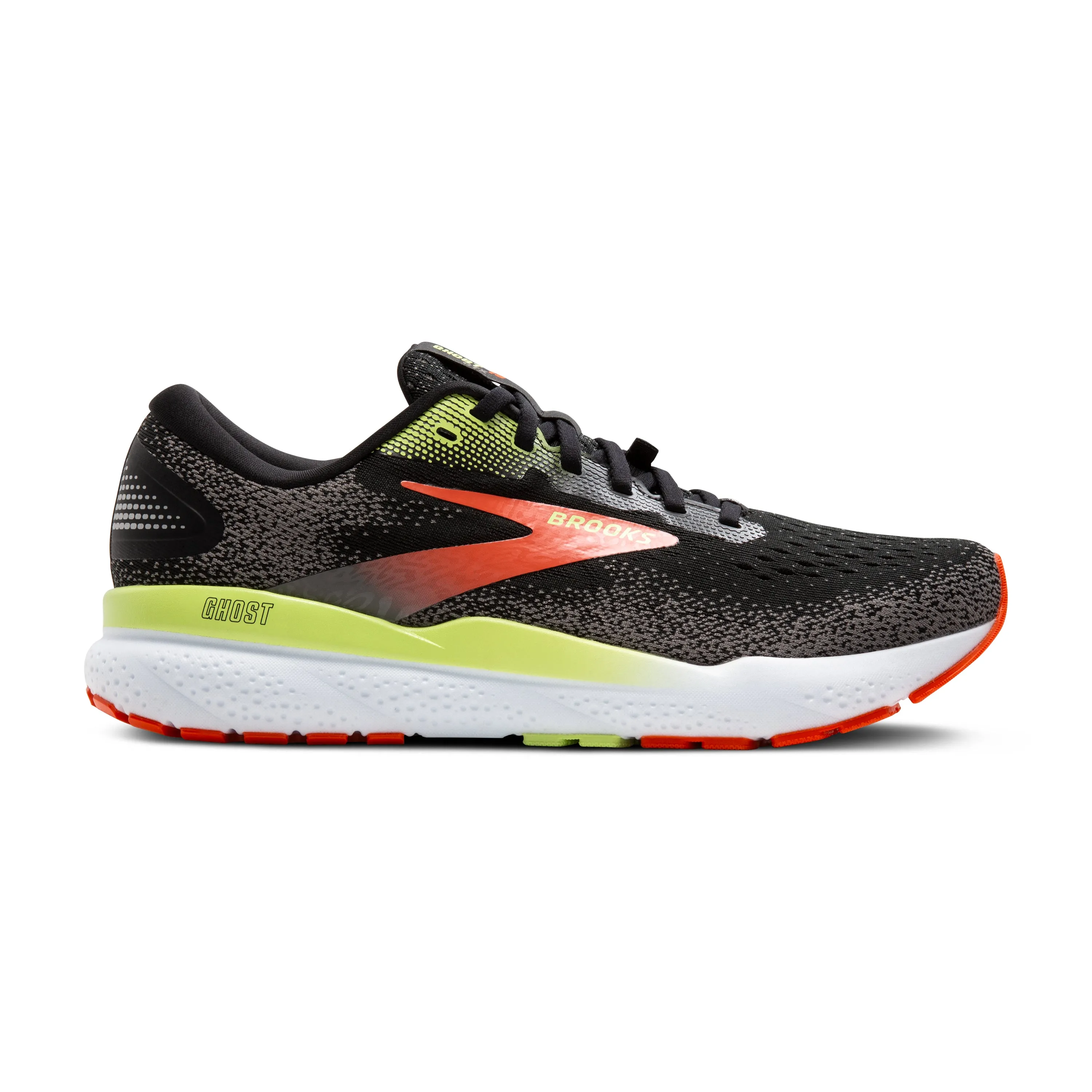 Brooks | Ghost 16 GTX | Men's | Black/Mandarin Red/Green