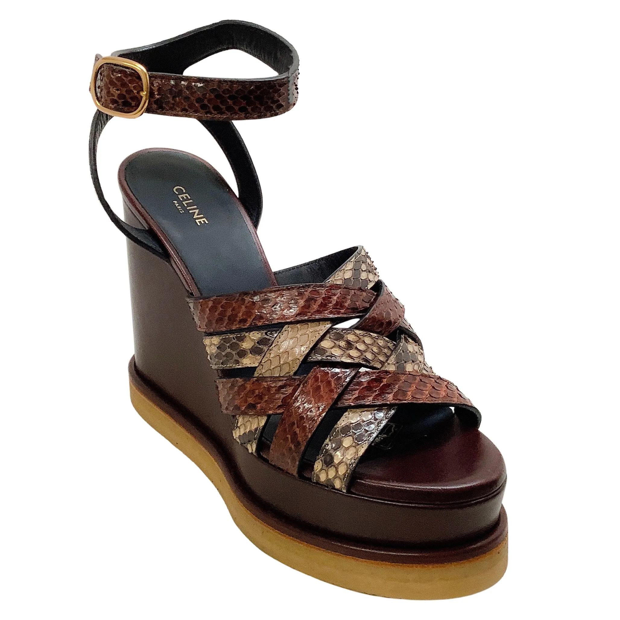 Celine Manon Python Wedge Sandal 80