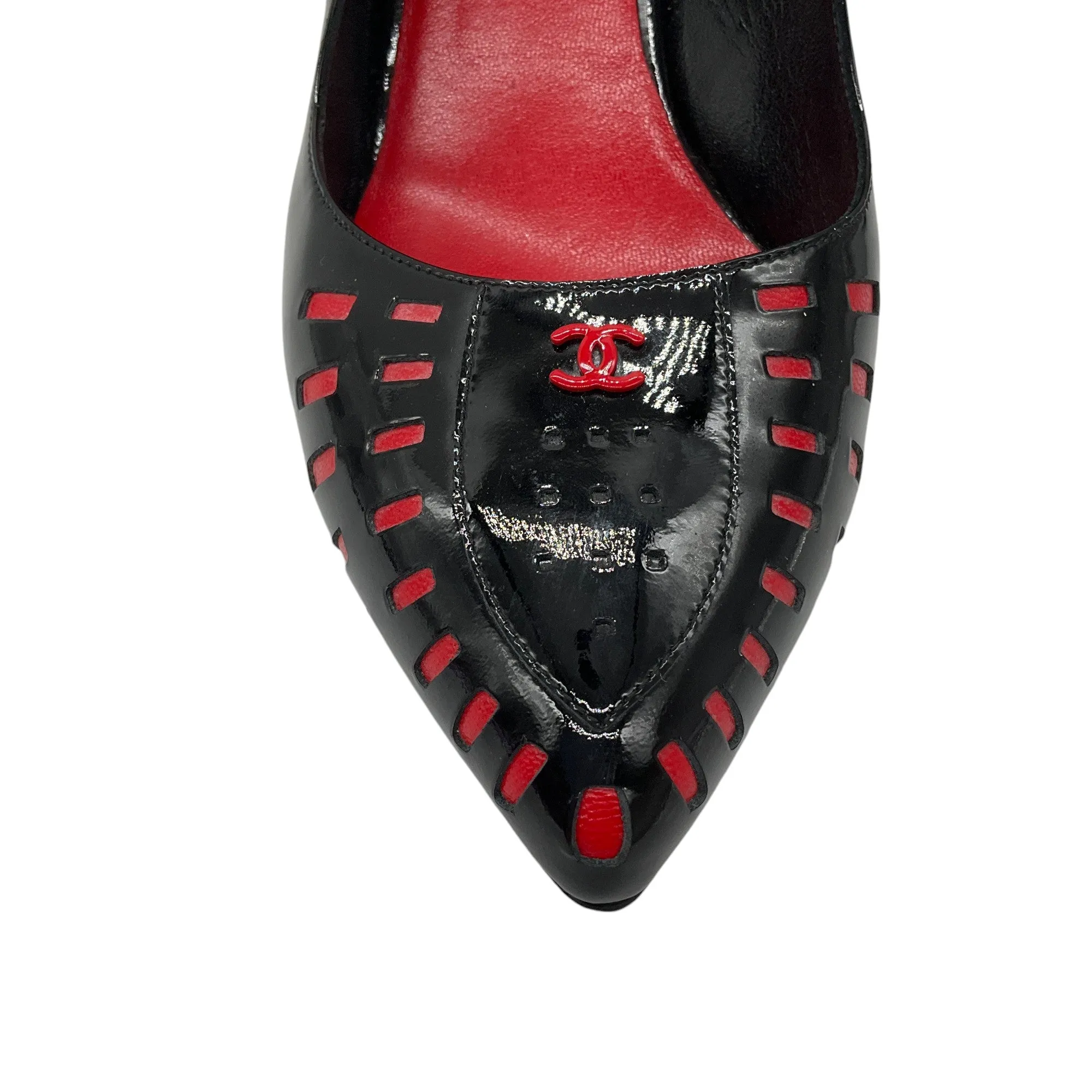 Chanel Black / Red 2009 Patent Leather Slingback Pumps