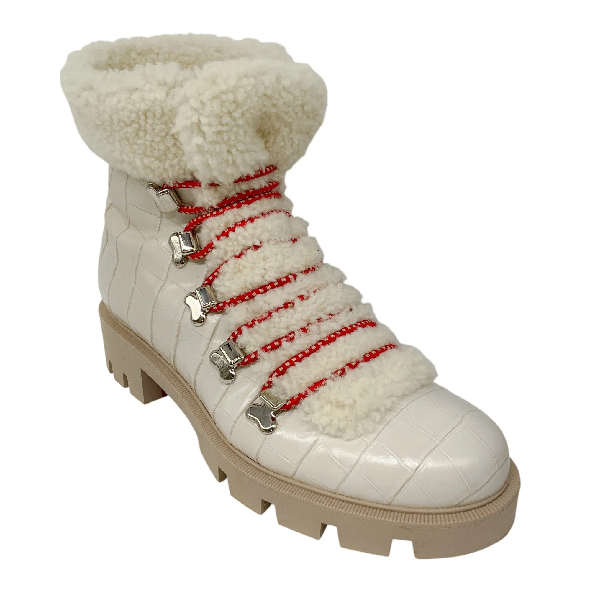 Christian Louboutin Ivory Edelvizir Flat Alligator Embossed Calfskin and Shearling Boots