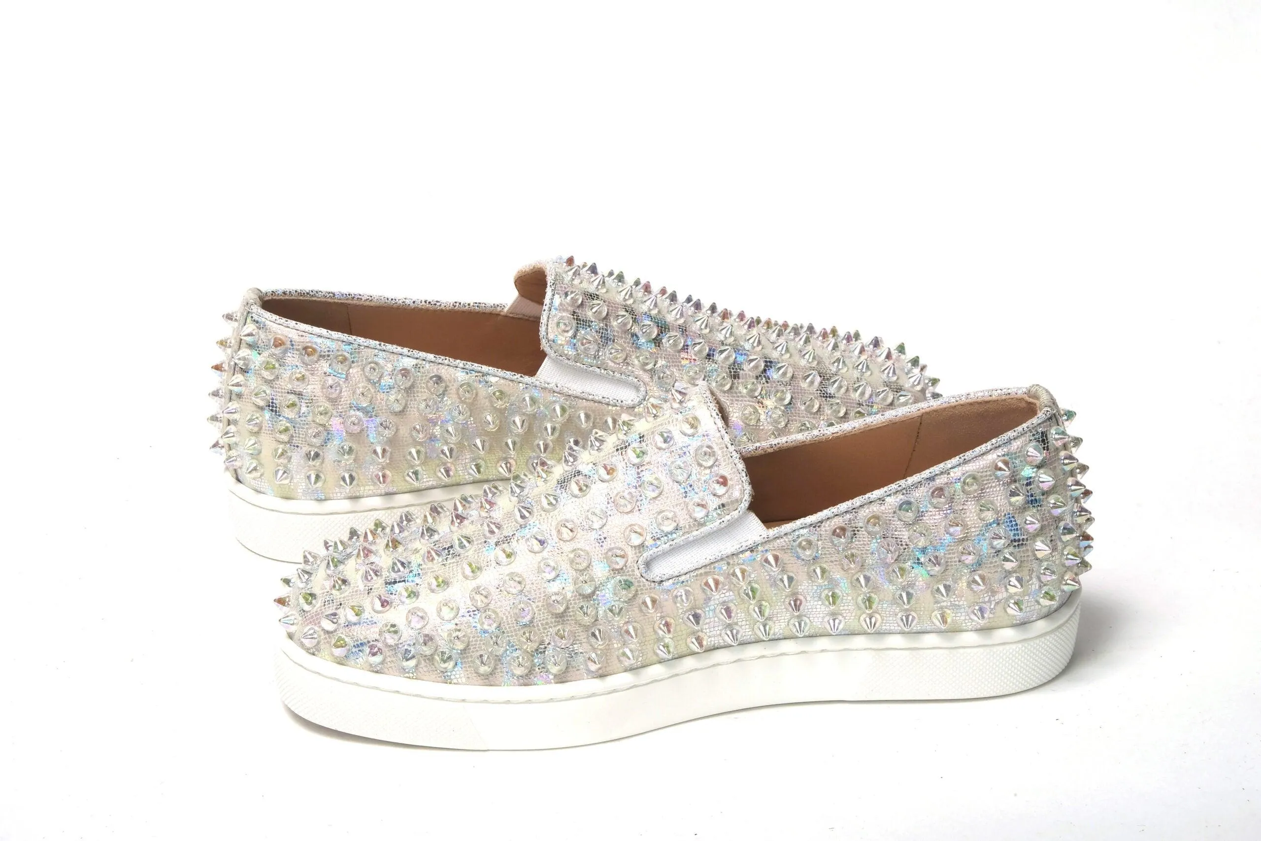 Christian Louboutin White Ab/Clear Ab Roller Boat Woman Flat Sneakers