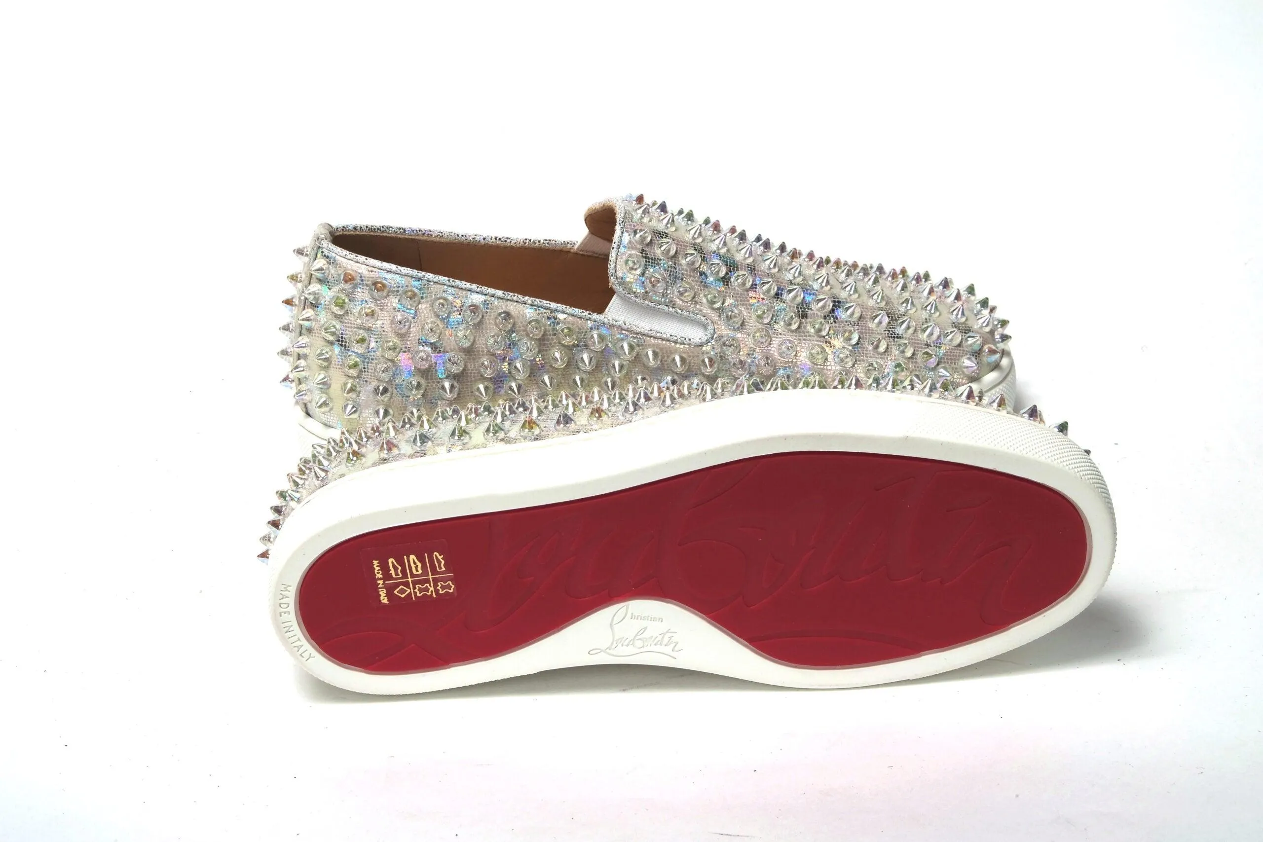 Christian Louboutin White Ab/Clear Ab Roller Boat Woman Flat Sneakers