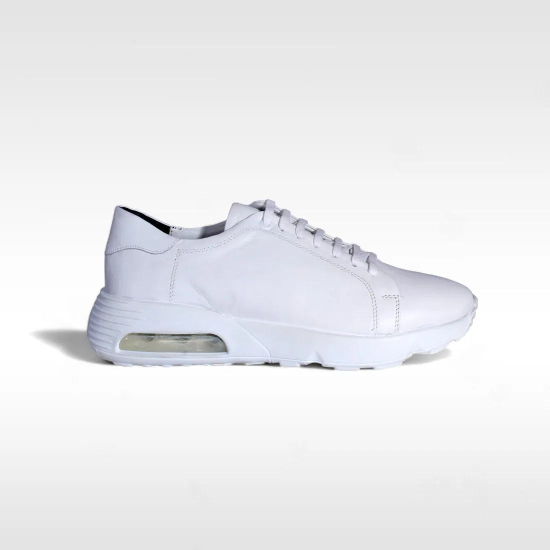 Comfortable men's sports shoes- genuine leathe / Made in Türkiye - White -8900