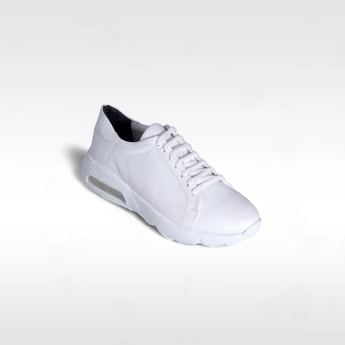 Comfortable men's sports shoes- genuine leathe / Made in Türkiye - White -8900