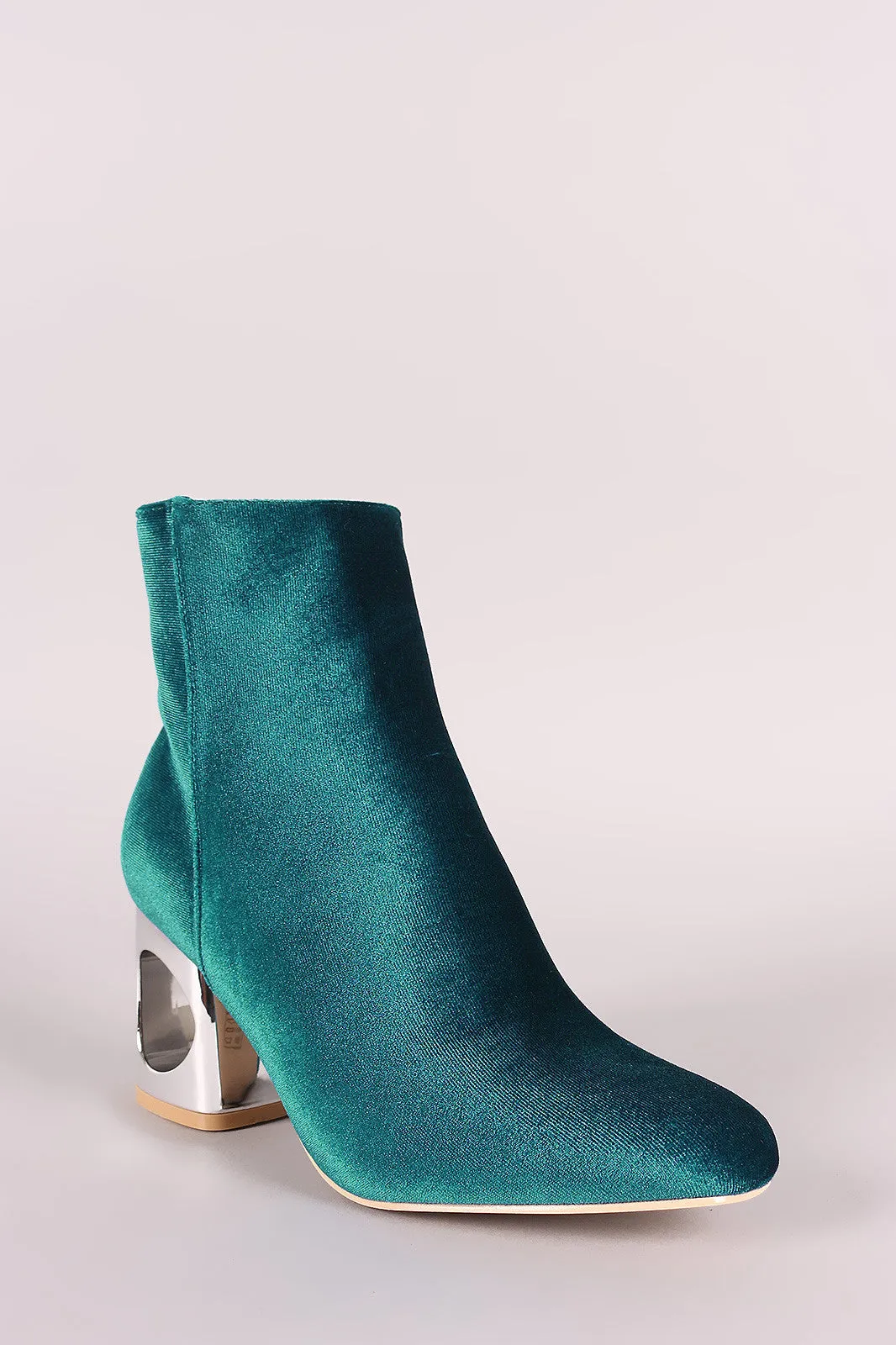 Crushed Velvet Circle Cutout Chunky Heeled Ankle Boots