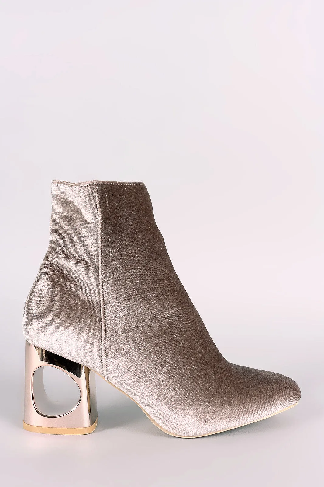 Crushed Velvet Circle Cutout Chunky Heeled Ankle Boots