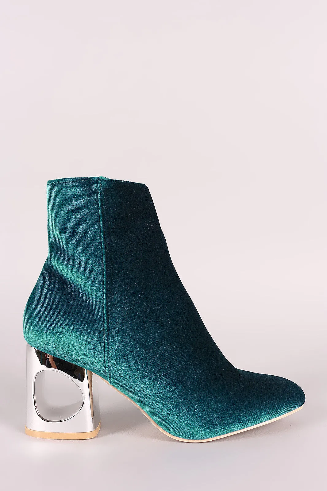 Crushed Velvet Circle Cutout Chunky Heeled Ankle Boots