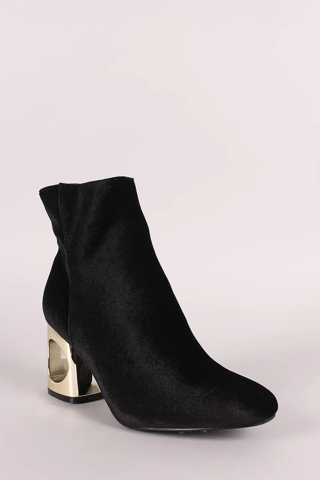 Crushed Velvet Circle Cutout Chunky Heeled Ankle Boots