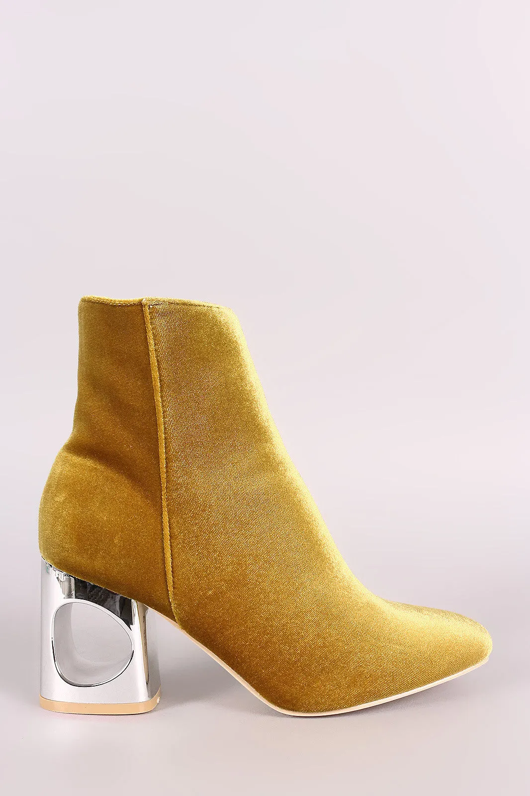 Crushed Velvet Circle Cutout Chunky Heeled Ankle Boots