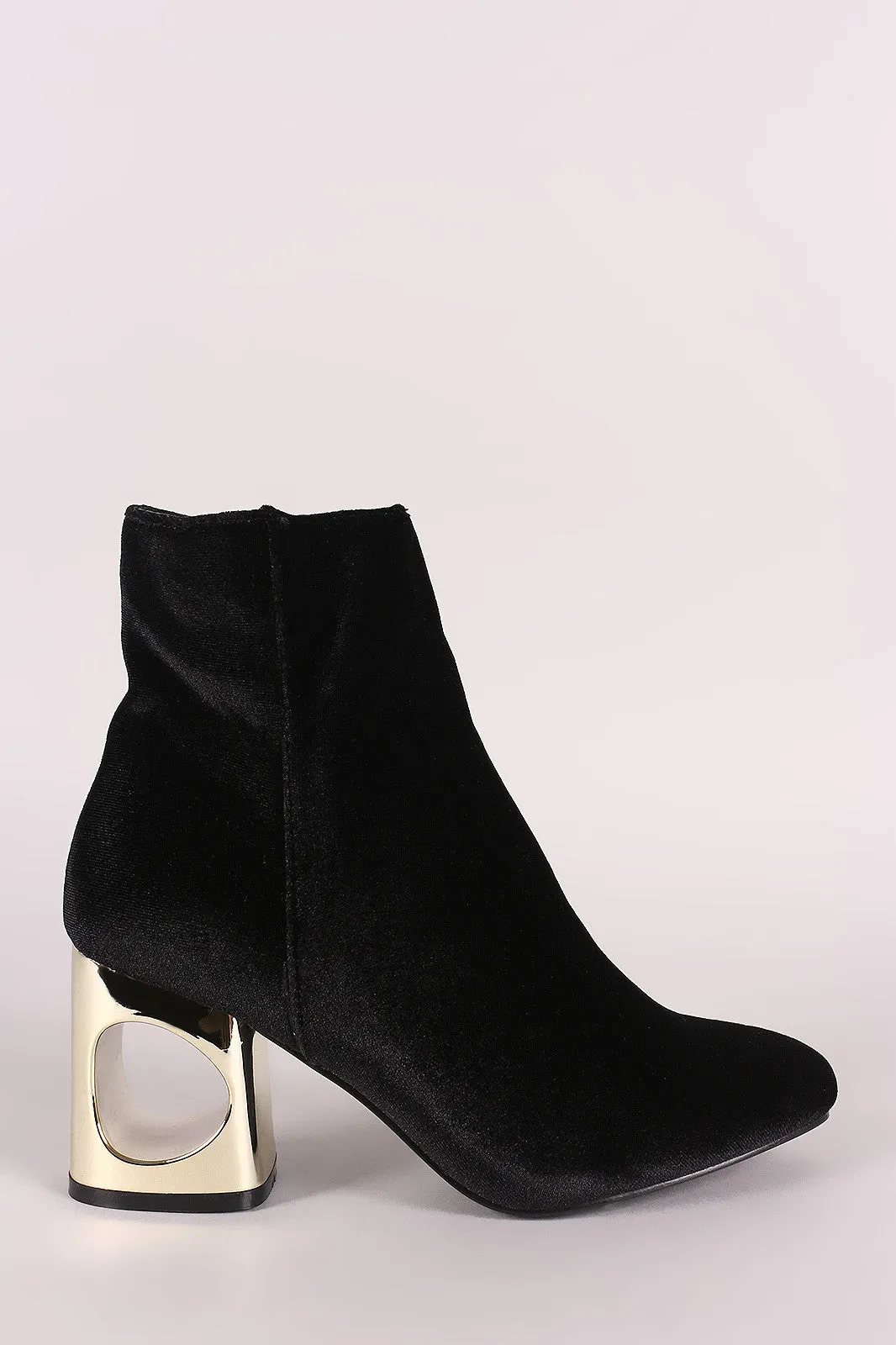 Crushed Velvet Circle Cutout Chunky Heeled Ankle Boots