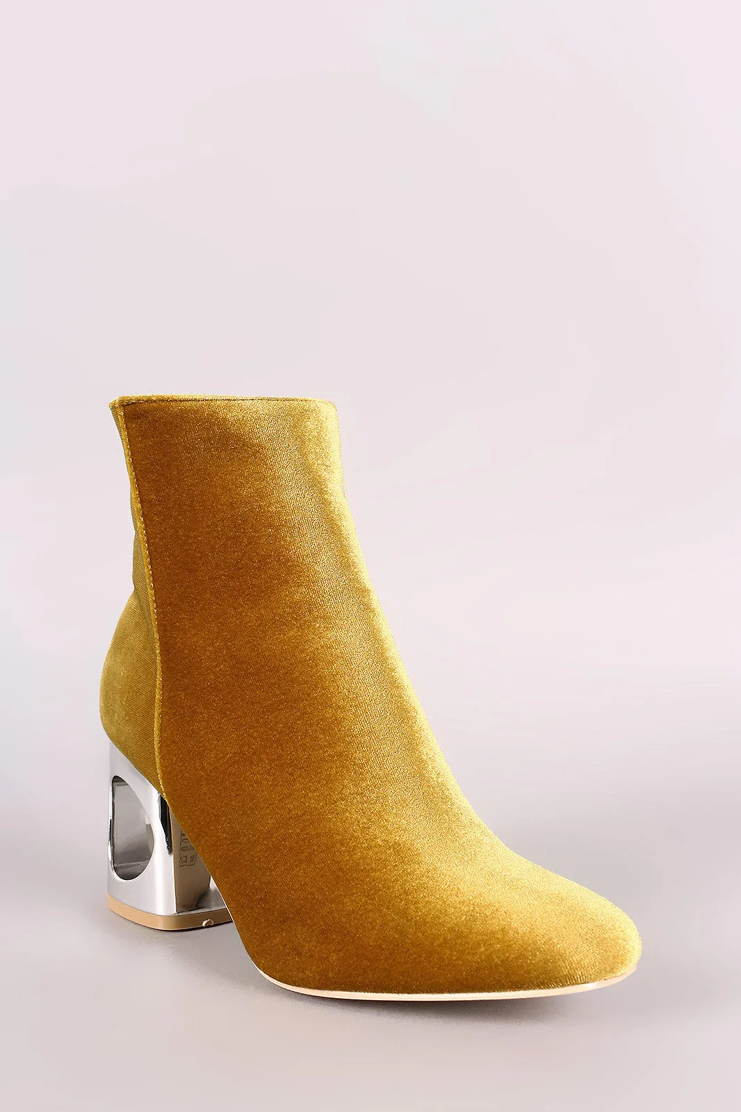 Crushed Velvet Circle Cutout Chunky Heeled Ankle Boots