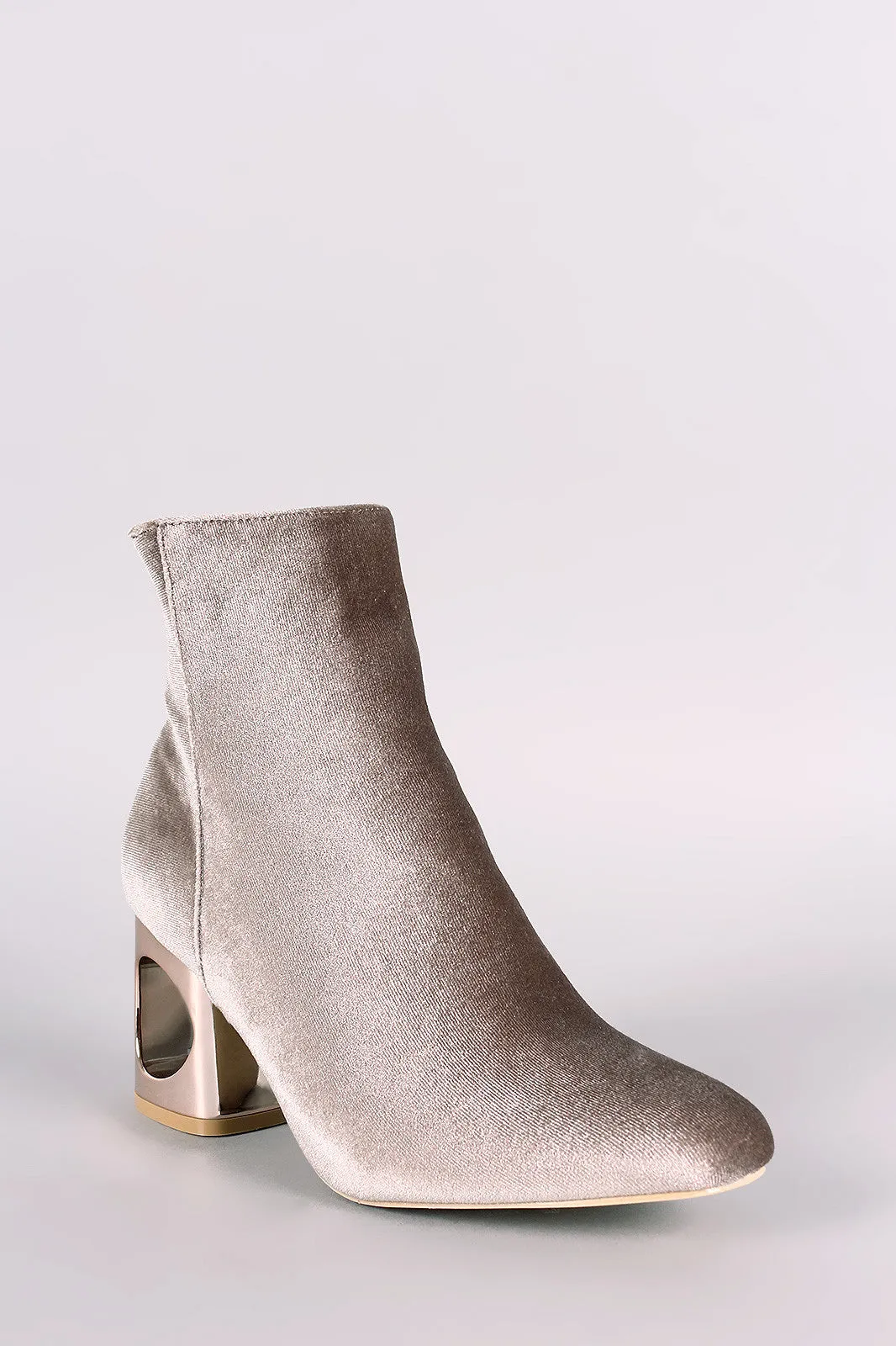 Crushed Velvet Circle Cutout Chunky Heeled Ankle Boots