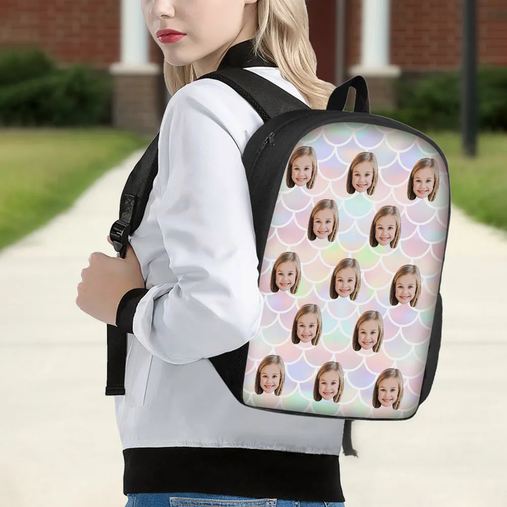 Custom Face Backpack Personalised Mermaid Color School Bag for Students