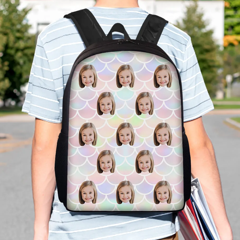 Custom Face Backpack Personalised Mermaid Color School Bag for Students