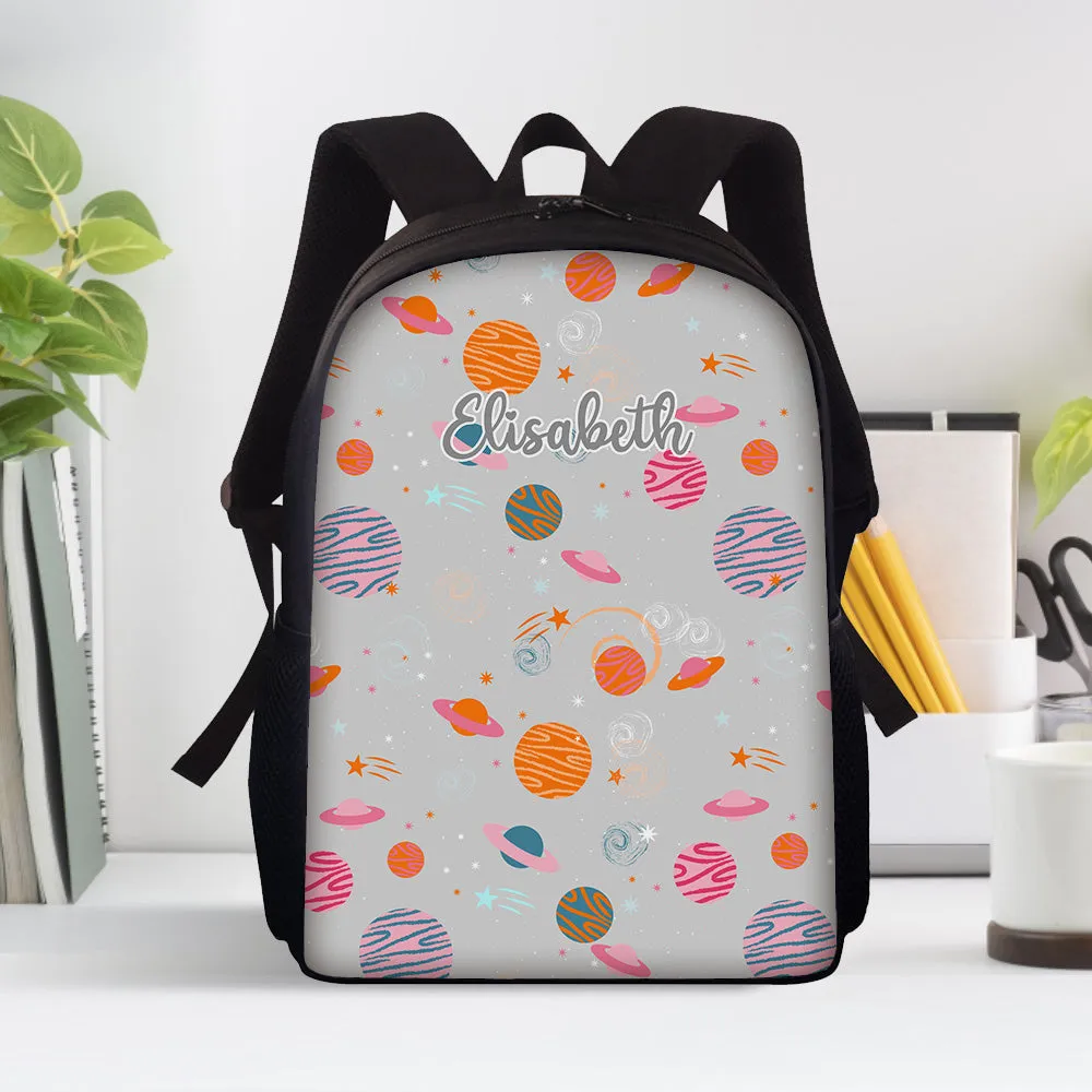 Custom Name Backpack Personalised Planet School Bag for Kids