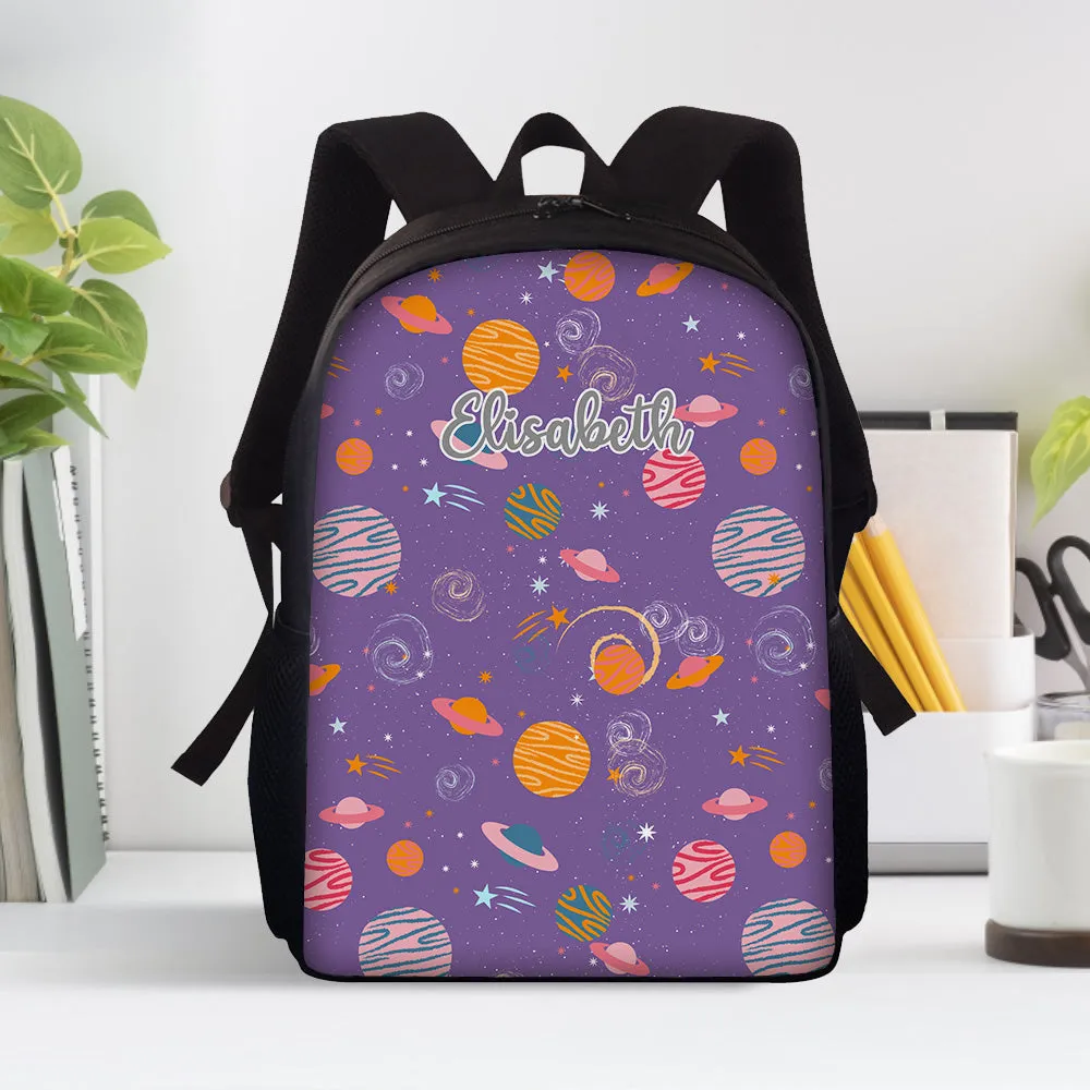 Custom Name Backpack Personalised Planet School Bag for Kids