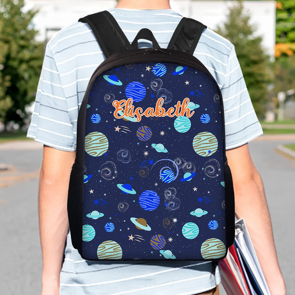 Custom Name Backpack Personalised Planet School Bag for Kids