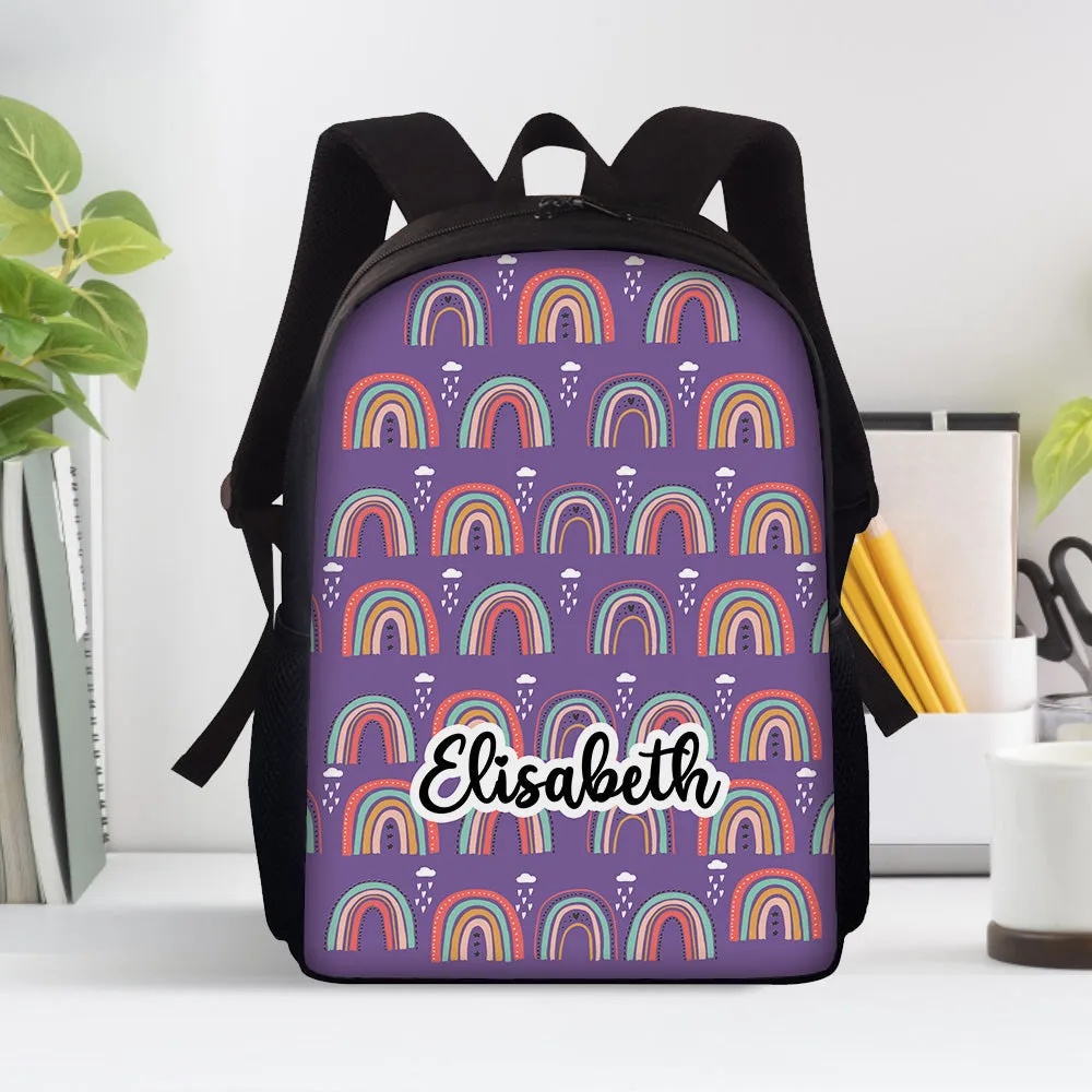 Custom Name Backpack Personalised Rainbow School Bag for Boys Girls