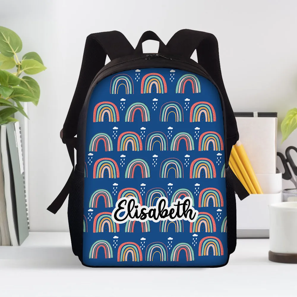 Custom Name Backpack Personalised Rainbow School Bag for Boys Girls