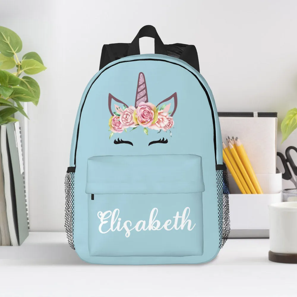 Custom Name Backpack Personalised Unicorn School Bag for Kids