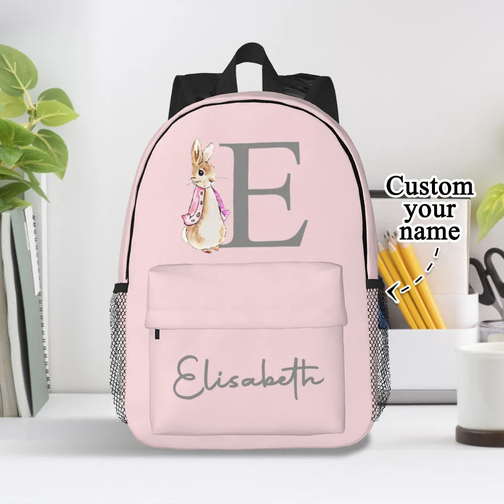 Custom Name Initial Backpack Personalised Rabbit Design School Bag for Kids