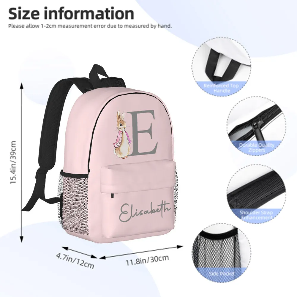 Custom Name Initial Backpack Personalised Rabbit Design School Bag for Kids