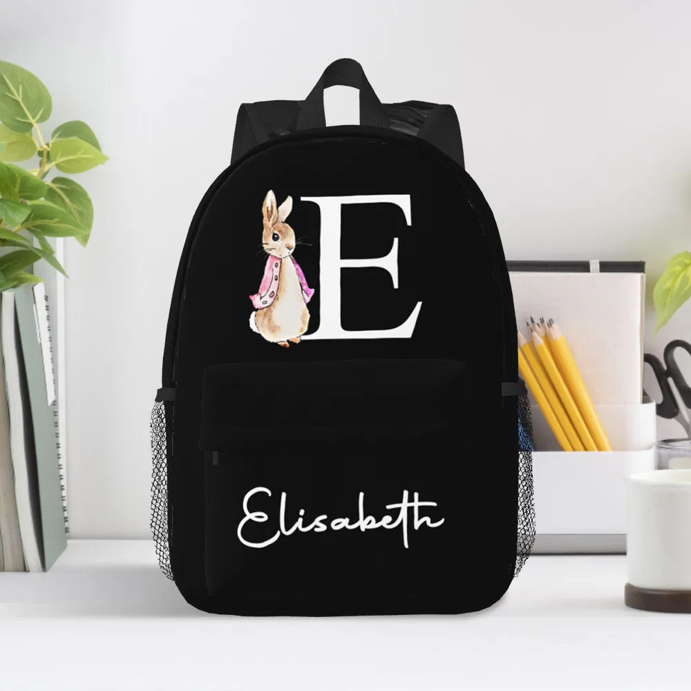 Custom Name Initial Backpack Personalised Rabbit Design School Bag for Kids