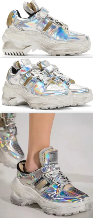 Deconstructed Silver Chunky Sneakers