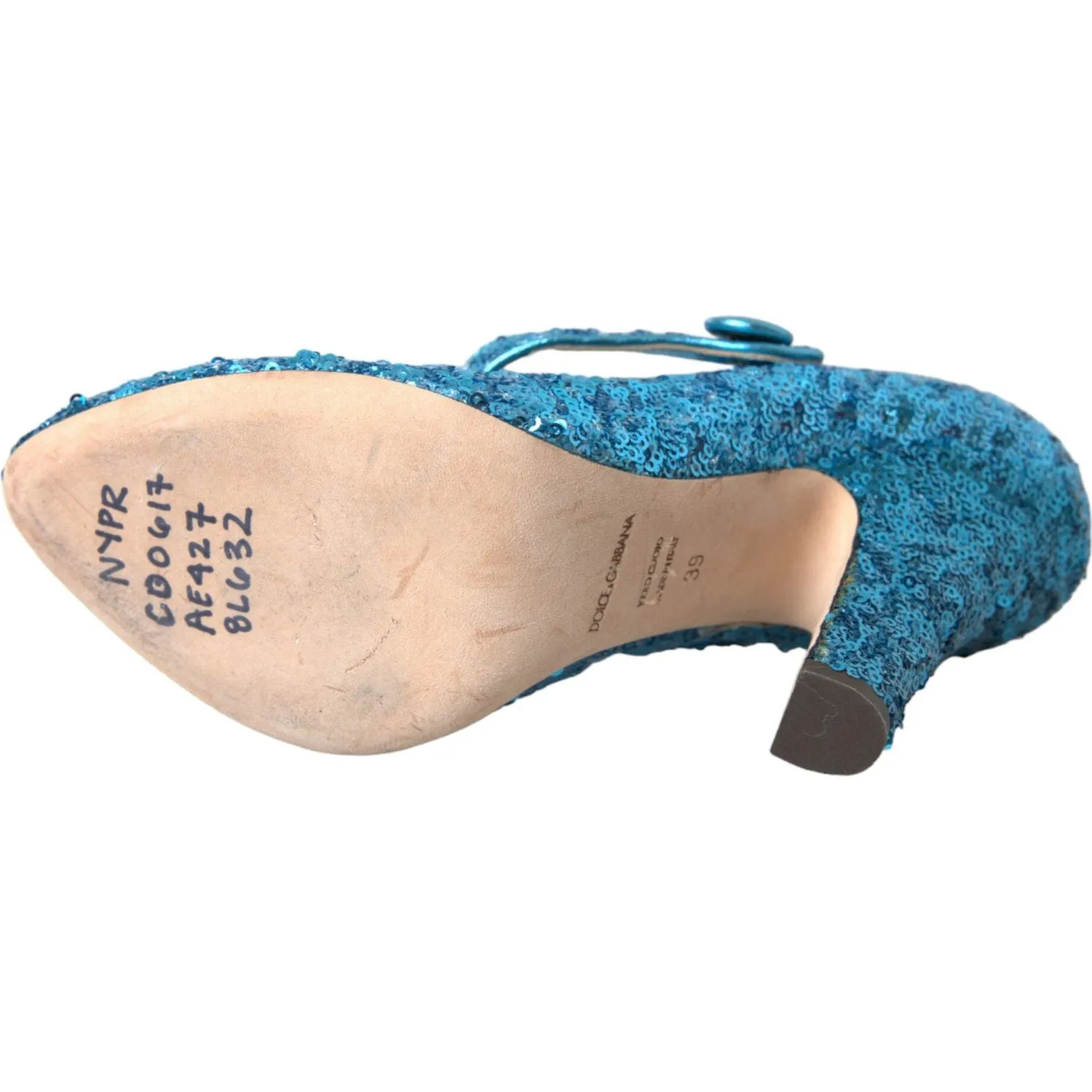 Dolce & Gabbana Blue Sequin Mary Jane Pumps High Heels Shoes