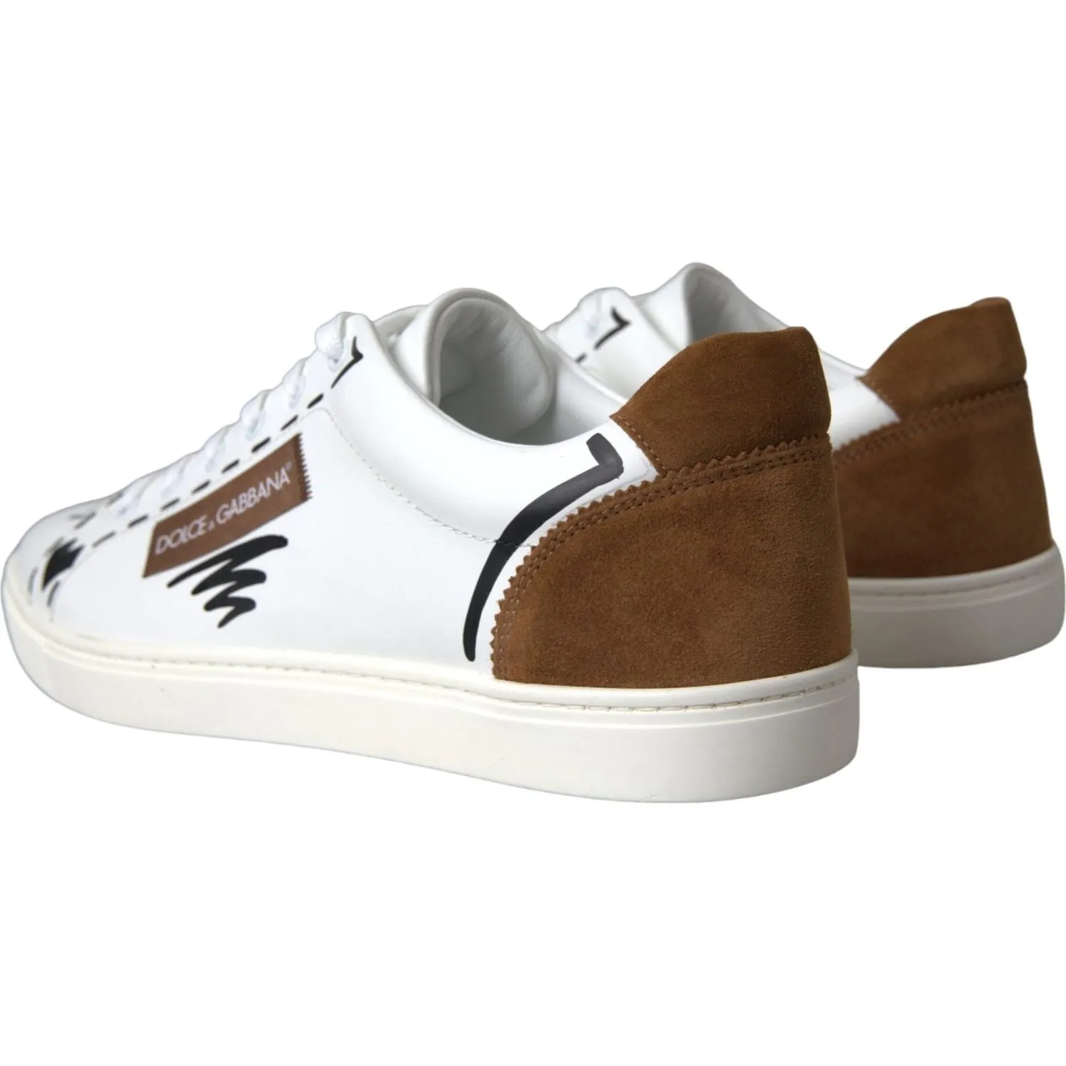 Dolce & Gabbana White Brown Leather Logo Low Top Sneakers Shoes