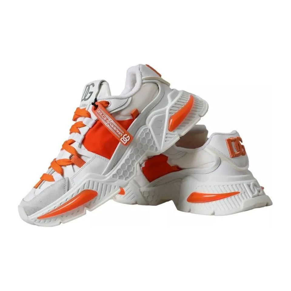 Dolce & Gabbana White Orange Airmaster Low Top Sneakers Shoes