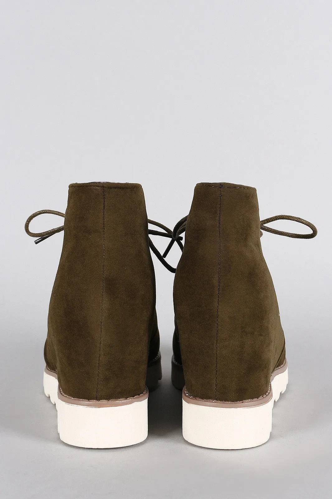 Dollhouse Suede Round Toe Lace Up Desert Wedge Booties