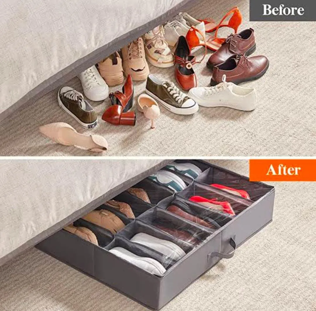 Dust - Proof 12 Grids Shoe Storage Bags / Non Woven Transparent Shoes Cabinet