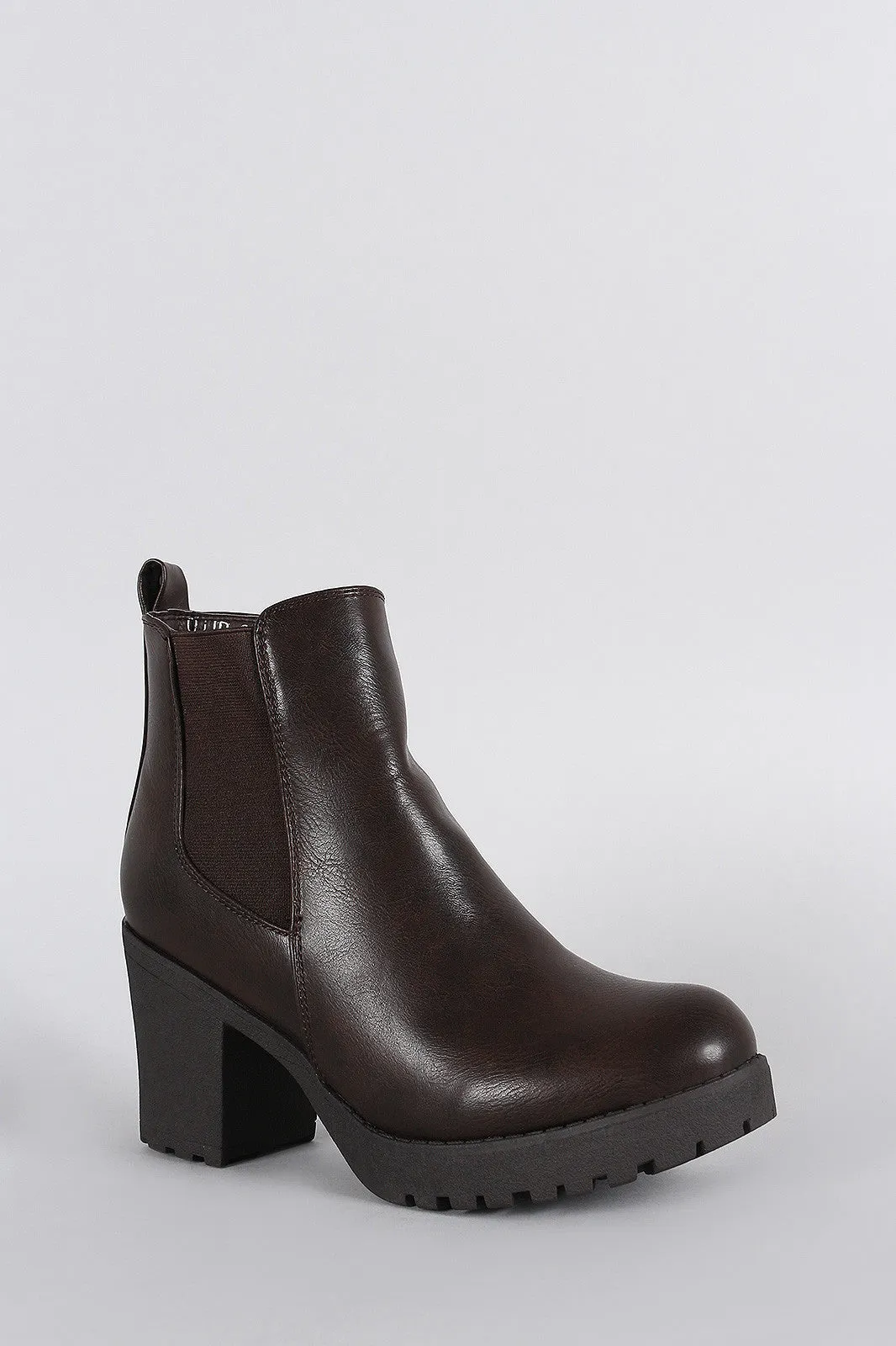 Elastic Gores Lug Platform Chunky Heeled Booties