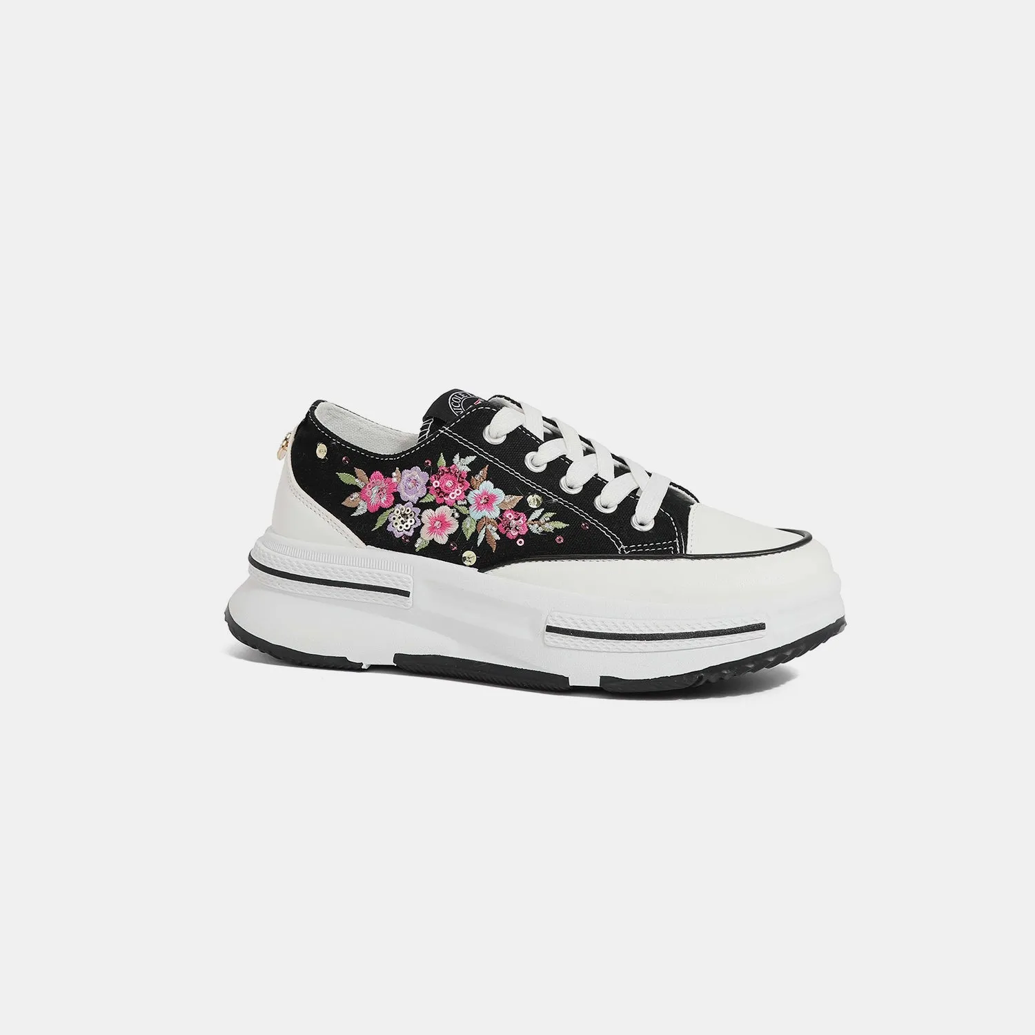 Embroidery Detail Platform Lace-Up Sneakers