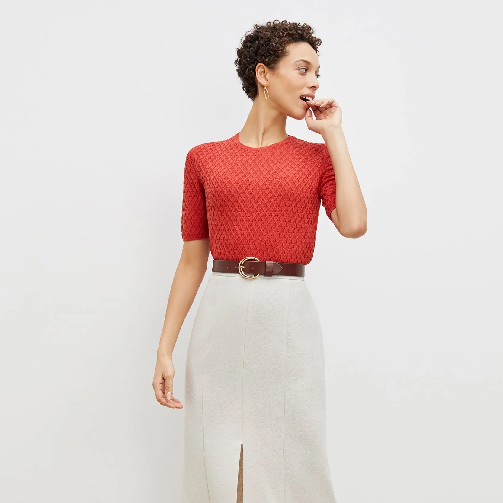 Eva Skirt - Textured Suiting :: Magnolia